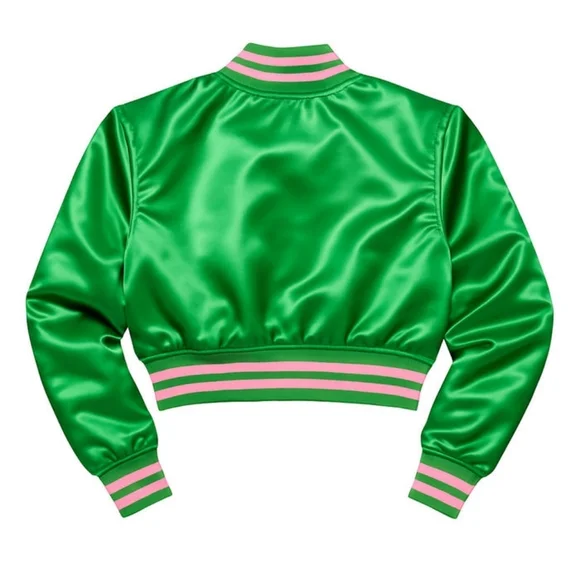 AKA MEDIUM Greek Apparel Cropped Satin Varsity Jacket - Picture 2 of 6